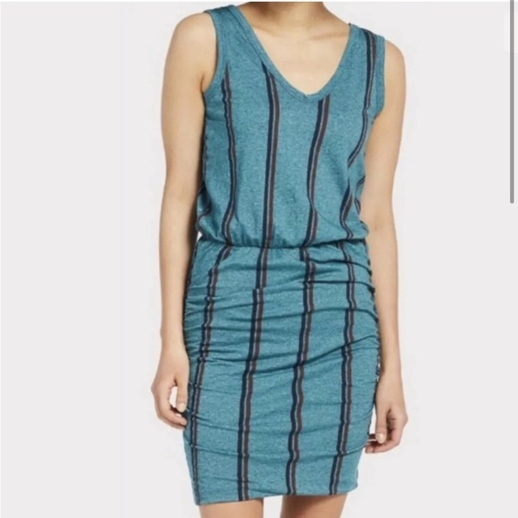 Sundry Teal Maroon Sleeveless Tank Ruched Striped Casual Sundress Size 0 - Picture 2 of 10